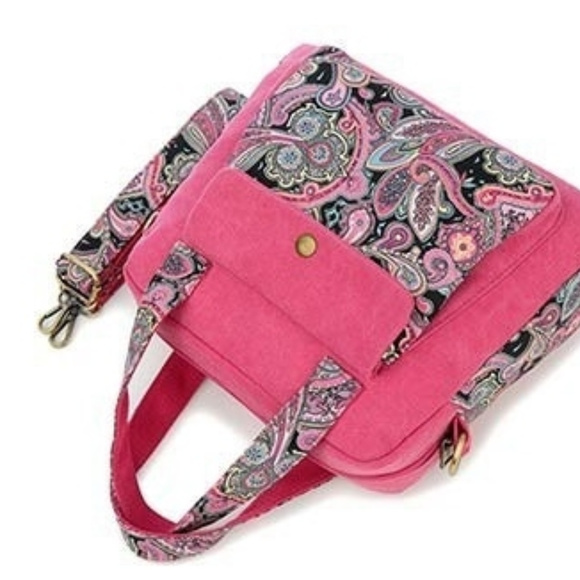 NEW Rose Pink Paisley Canvas Tote Shoulder Bag - Picture 5 of 7